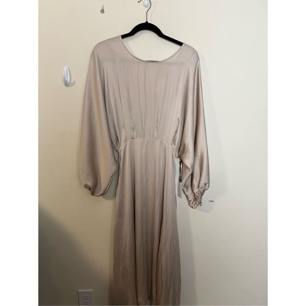 ASTR the label Marin Dress Champagne Midi Satiny Dress Large NWT